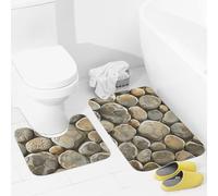 KLOPH 2 Piece Bathroom Rugs Sets Absorbent Smooth Round Rock Bath Mat for Bathroom U-Shaped Contour Toilet Rug