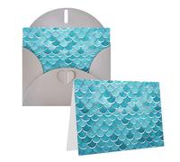KLOPH All Occasion Greetings Cards with Envelopes Thinking of You Card Blank Note Card Blue Waves Squama Mermaid Scale Greeting Cards for Birthday, Baby Shower, Congratulations Wedding Thank YouCard