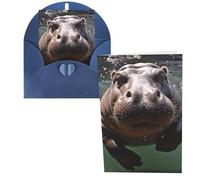 KLOPH All Occasion Greetings Cards with Envelopes Thinking of You Card Blank Note Card Diving Hippo Greeting Cards for Birthday, Baby Shower, Congratulations Wedding Thank Youcard