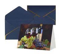 KLOPH Art Red Wine Galsses & Grapes Greeting Card with Envelopes Blank Thank You Cards Cute Blank Notecards Birthday Card Mother's DayCard Wedding Christmas Halloween All Occasion Greeting Cards