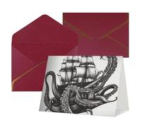 KLOPH Black and White Octopus and Ship Greeting Card with Envelopes Blank Thank You Cards Cute Blank Notecards Birthday Card Mother's DayCard Wedding Christmas Halloween All Occasion Greeting Cards