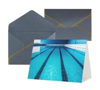 KLOPH Blue Swimming Pool Greeting Card with Envelopes Blank Thank You Cards Cute Blank Notecards Birthday Card Mother's DayCard Wedding Christmas Halloween All Occasion Greeting Cards