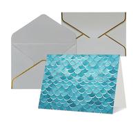 KLOPH Blue Waves Squama Mermaid Scale Greeting Card with Envelopes Blank Thank You Cards Cute Blank Notecards Birthday Card Mother's DayCard Wedding Christmas Halloween All Occasion Greeting Cards