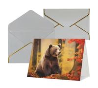 KLOPH Brown bear in autumn Greeting Card with Envelopes Blank Thank You Cards Cute Blank Notecards Birthday Card Mother's DayCard Wedding Christmas Halloween All Occasion Greeting Cards