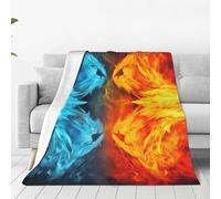 KLOPH Fire vs ice Art Throw Blanket 80"x60" Flannel Fluffy Warm Blanket for Couch, Reversible Plush Blankets for Bed, Comfy Fuzzy Blanket for Sofa, Plush Lightweight-Blankets for All Season
