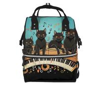 KLOPH Four Black Cats Lying On The Piano Keyboard Diaper Bag Backpack Mommy Bag Multifunction Travel Maternity Baby Changing Bags