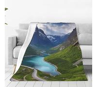 KLOPH Norwegian Fjords Throw Blanket 40"x30" Flannel Fluffy Warm Blanket for Couch, Reversible Plush Blankets for Bed, Comfy Fuzzy Blanket for Sofa, Plush Lightweight-Blankets for All Season
