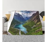 KLOPH Norwegian Fjords Throw Blanket 60"x50" Flannel Fluffy Warm Blanket for Couch, Reversible Plush Blankets for Bed, Comfy Fuzzy Blanket for Sofa, Plush Lightweight-Blankets for All Season