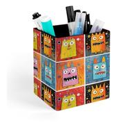 KLOPH PU Leather Pen Holder for Desk, Aesthetic Pencil Cup for Desktop, Makeup Brush Srotage for Pen Organizer Office Supplies, Four Colorful Monsters Pen Cup Pencil Caddy for Home Art Supply