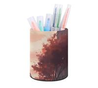 KLOPH PU Leather Pen Holder for Desk, Aesthetic Pencil Cup for Desktop, Makeup Brush Srotage for PenOrganizer Office Supplies, Walk past The Tower Pen Cup Pencil Caddy for Home Art Supply
