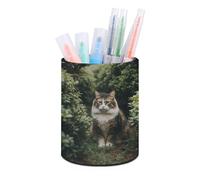 KLOPH PU Leather Pen Holder for Desk, Aesthetic Pencil Cup for Desktop, Makeup Brush Srotage for PenOrganizer Office Supplies, Cat in The Garden Pen Cup Pencil Caddy for Home Art Supply