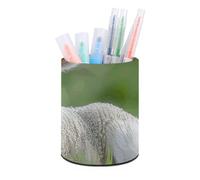 KLOPH PU Leather Pen Holder for Desk, Aesthetic Pencil Cup for Desktop, Makeup Brush Srotage for Pens Organizer Office Supplies, Lying on The Grass Pen Cup Pencil Caddy for Home Art Supply