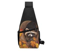 KLOPH Raccoon in The Fall Tree Hole Sling Bag for Women Men Sling Backpack Crossbody Chest Bag for Hiking Travel Fanny Pack