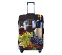 KLOPH Travel Luggage Cover Suitcase Protector Elastic Washable Art Red Wine Galsses & Grapes Suitcase Cover Anti-scratch Spandex Baggage Covers Fits 18-32 Inch Luggage, Black, S