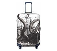 KLOPH Travel Luggage Cover Suitcase Protector Elastic Washable Black and White Octopus and Ship Suitcase Cover Anti-scratch Spandex Baggage Covers Fits 18-32 Inch Luggage, Black, XL