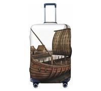 KLOPH Travel Luggage Cover Suitcase Protector Elastic Washable Old Viking Boat Suitcase Cover Anti-scratch Spandex Baggage Covers Fits 18-32 Inch Luggage, Black, L