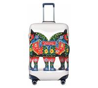 KLOPH Travel Luggage Cover Suitcase Protector Elastic Washable Runner Swedish Dala Horse Folk Suitcase Cover Anti-scratch Spandex Baggage Covers Fits 18-32 Inch Luggage, Black, XL