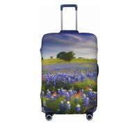 KLOPH Travel Luggage Cover Suitcase Protector Elastic Washable Texas Bluebonnets Scenery Suitcase Cover Anti-scratch Spandex Baggage Covers Fits 18-32 Inch Luggage, Black, L