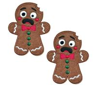 KLORIZ 2PCS Funny Scared Gingerbread Man Embroidered Iron on Patch Christmas Holiday Badge DIY Felt Appliques