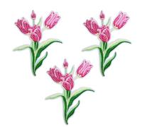 KLORIZ 3 PCS Pink Tulip Patch Beautiful Flower Embroidered Iron On Patches Mother's Day Clothing Applique
