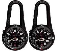 Klox 2 Pieces Clip on Carabiner Watch Backpack FOB Belt Loop Watch Unisex Watch for Doctors Nurses Outdoor Activities Paramedics (Black with Black Face)