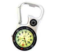 Klox White Silver Clip on Carabiner FOB Watch with Green Luminous Face and Compass and Bottle Opener for Doctors Nurses Paramedics Chefs