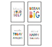 KLPOARTQ Colorful Motivation Quotes Canvas Prints and Posters Wall Art Frames Set of 4 for Kids Room Nursery Decor