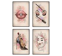 KLPOARTQ Fashion Makeup Poster Set with Frame, 4-Piece Print for Beauty Salon Wall Decor, Canvas Art for Bedroom