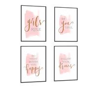 KLPOARTQ Set of 4 Framed Inspirational Pink Quotes Canvas Wall Art Nordic Posters Prints Pictures for Girls Bedroom Living Room Home Decor