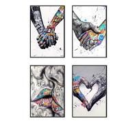 KLPOARTQ Street Graffiti Art Poster Couple Love Heart Mural Set of 4 Frames Prints Wall Decor Canvas