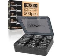 KLRStec Pop Rivets Assortment Kit 500 Pieces Aluminium Rivets for Rivet Guns 125 Pieces Each Size 2.4 mm 3.2 mm 4.0 mm 4.8 mm