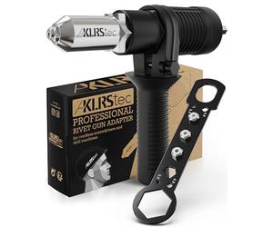 KLRStec Professional Rivet Gun Drill Attachment - Pop Riveter Kit 2.4-4.8mm | Turns any cordless drill into a pop rivet gun, CrMo steel, 4 nozzles 2.4 - 4.8 mm, spare jaws, wrench, side handle, case