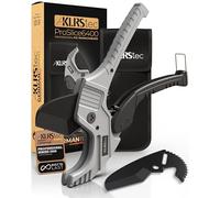 KLRStec PVC Pipe Cutter 64mm | Ratchet Plastic Pipe Cutter + Spare Blade | Cuts plastic waste & pressure pipe to 2-1/2 in - aluminium body, replaceable blade, belt holster included