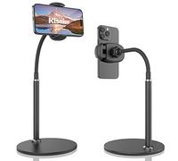 Cell Phone Stand, Adjustable Height & Angle Gooseneck Stand for Desk Flexible Arm Universal Holder, Aluminum Alloy Desktop Recording Compatible with 3.5"-7" Device (Black)