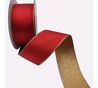 KLTRIBBON Christmas Wired Ribbon Red Gold Lame for Xmas Wreath Bows Floral Craft Ornaments,1 1/2 Inch X 10 Yards