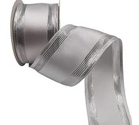 KLTRIBBON Christmas Wired Ribbon White Satin with Stripes Silver Lurex Edges,2 1/2 Inch X 10 Yards