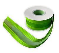 KLTRIBBON Spring Green Wired Sheer Ribbon with Stripes Edges, 1 1/2 Inch X 10 Meters