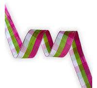 KLTRIBBON Spring Wired Plaid Ribbon with Pink Green White Gingham, 1 1/2 Inch X 10 Meters