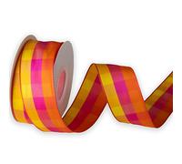 KLTRIBBON Wired Plaid Ribbon Orange Pink Yellow Checks,1-1/2" X 10Meters,for Easter,Spring, Summer, Birthday, Wreath, Birthday, Gift Bows, Christmas