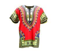 KlubKool Dashiki Shirt Tribal African Caftan Boho Unisex Top Shirt - red - XL
