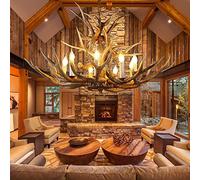 KLUFO Antler Chandelier, 8 Light Vintage Style Resin Antler Chandelier Lighting, Village Creative Deer Antler Chandelier for Living Room, Cabin, Dining Room, Cafe, Kitchen