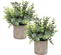 KLUFO Mini Potted Plants Artificial Eucalyptus Boxwood Rosemary Faux Herbs Small House Plants 8.3"-9" Tall for Indoor Greenery Tabletop Décor Centerpiece (Sprayed Eucalyptus)