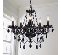 KLUFO Modern K9 Crystal Chandelier,Black Chandelier with 5 Lights E12 Base, Modern Pendant Ceiling Lighting Fixture for Dining Room,Bedroom,Living Room, (19×19 inch