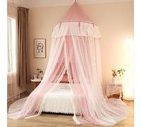 KLUFO Princess Bed Canopy for Girls - Half Semicircle Round Lace Mosquito Net Tent with Double Layer Sheer Mesh Dome Bed Curtain - Fits Twin, Full, Queen, and King Beds,Pink