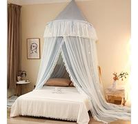 KLUFO Princess Bed Canopy for Girls - Half Semicircle Round Lace Mosquito Net Tent with Double Layer Sheer Mesh Dome Bed Curtain - Fits Twin, Full, Queen, and King Beds,Light Gray