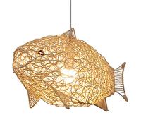 Weaving Natural Wicker Ceiling Hanging Light Fish-Shaped Lantern Pendant Lighting Rattan Light Droplight Ajustable Height Pendant Light Restaurant Living Room Dinning Room