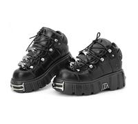 Kluolandi Women's Metal Platform Goth Boots Punk Style Lace-up Combat Boots Ankle Bootie Black Gothic Biker Boots, Black, 9.5