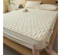 KLUOT Fitted Sheets 150 x 200 + 30 cm with pillowcase Extra Deep Waterproof Terry Towel Mat-tress Protector Topper Cover Breathable Fitted Bed Sheet Non Noisy