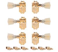 Kluson Revolution Diecast Tuners - 3 Per Side - Pearloid Keystone Button, Locking Gold