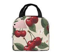 Klutp Red Cherry Pattern Women'S Insulated Lunch Bag,Reusable Stylish Lunch Box Simple Portable Lunch Tote Bag Adult, Black